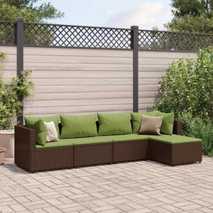 vidaXL, vidaXL 5-tlg. Garten-Lounge-Set mit Kissen Braun Poly Rattan