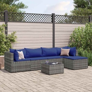 vidaXL, vidaXL 6-tlg. Garten-Lounge-Set mit Kissen Grau Poly Rattan