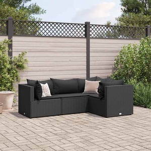 vidaXL, vidaXL 4-tlg. Garten-Lounge-Set mit Kissen Schwarz Poly Rattan