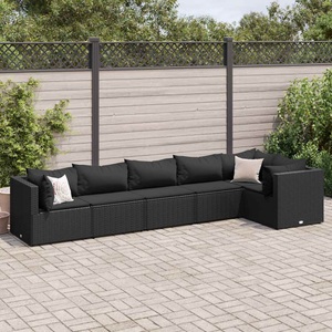 vidaXL, vidaXL 6-tlg. Garten-Lounge-Set mit Kissen Schwarz Poly Rattan