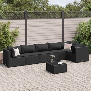 vidaXL, vidaXL 7-tlg. Garten-Lounge-Set mit Kissen Schwarz Poly Rattan