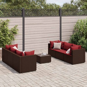 vidaXL, vidaXL 7-tlg. Garten-Lounge-Set mit Kissen Braun Poly Rattan