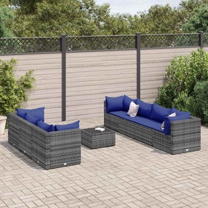vidaXL, vidaXL 8-tlg. Garten-Lounge-Set mit Kissen Grau Poly Rattan
