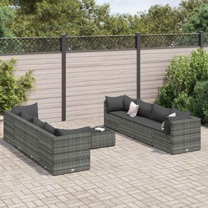 vidaXL, vidaXL 9-tlg. Garten-Lounge-Set mit Kissen Grau Poly Rattan