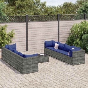 vidaXL, vidaXL 9-tlg. Garten-Lounge-Set mit Kissen Grau Poly Rattan