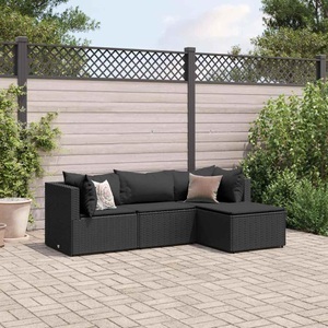 vidaXL, vidaXL 4-tlg. Garten-Lounge-Set mit Kissen Schwarz Poly Rattan