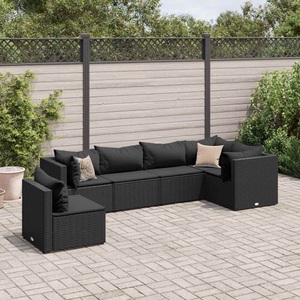 vidaXL, vidaXL 6-tlg. Garten-Lounge-Set mit Kissen Schwarz Poly Rattan