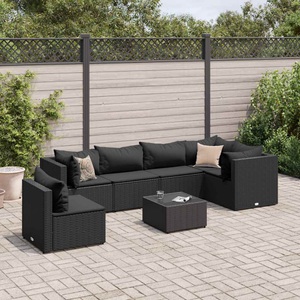 vidaXL, vidaXL 7-tlg. Garten-Lounge-Set mit Kissen Schwarz Poly Rattan