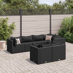 vidaXL, vidaXL 7-tlg. Garten-Lounge-Set mit Kissen Schwarz Poly Rattan