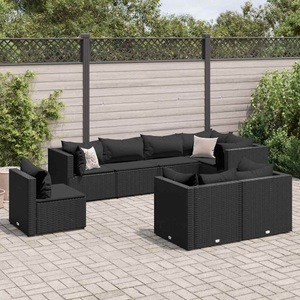 vidaXL, vidaXL 8-tlg. Garten-Lounge-Set mit Kissen Schwarz Poly Rattan