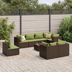 vidaXL, vidaXL 9-tlg. Garten-Lounge-Set mit Kissen Braun Poly Rattan