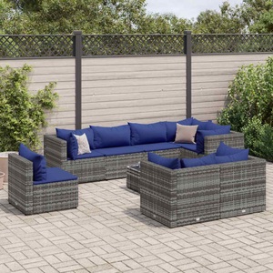 vidaXL, vidaXL 9-tlg. Garten-Lounge-Set mit Kissen Grau Poly Rattan