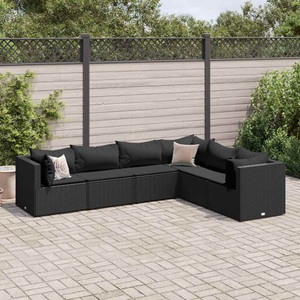 vidaXL, vidaXL 6-tlg. Garten-Lounge-Set mit Kissen Schwarz Poly Rattan