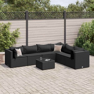 vidaXL, vidaXL 7-tlg. Garten-Lounge-Set mit Kissen Schwarz Poly Rattan