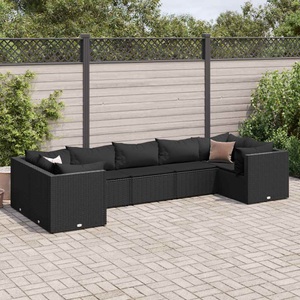 vidaXL, vidaXL 7-tlg. Garten-Lounge-Set mit Kissen Schwarz Poly Rattan