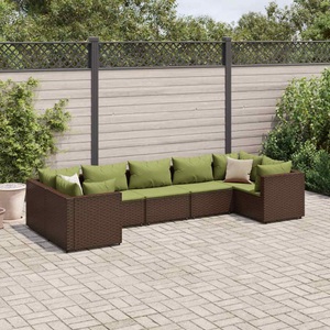 vidaXL, vidaXL 7-tlg. Garten-Lounge-Set mit Kissen Braun Poly Rattan