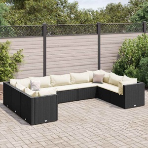vidaXL, vidaXL 9-tlg. Garten-Lounge-Set mit Kissen Schwarz Poly Rattan