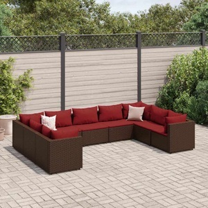 vidaXL, vidaXL 9-tlg. Garten-Lounge-Set mit Kissen Braun Poly Rattan