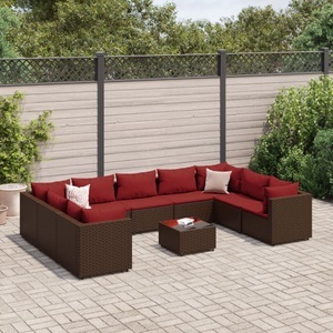 vidaXL, vidaXL 10-tlg. Garten-Lounge-Set mit Kissen Braun Poly Rattan