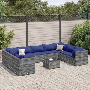 vidaXL, vidaXL 10-tlg. Garten-Lounge-Set mit Kissen Grau Poly Rattan
