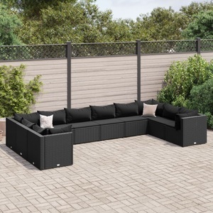 vidaXL, vidaXL 10-tlg. Garten-Lounge-Set mit Kissen Schwarz Poly Rattan
