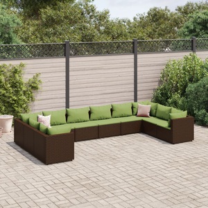 vidaXL, vidaXL 10-tlg. Garten-Lounge-Set mit Kissen Braun Poly Rattan