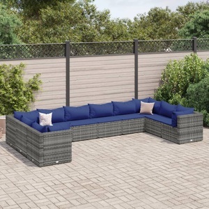 vidaXL, vidaXL 10-tlg. Garten-Lounge-Set mit Kissen Grau Poly Rattan