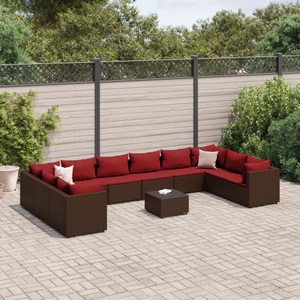 vidaXL, vidaXL 11-tlg. Garten-Lounge-Set mit Kissen Braun Poly Rattan