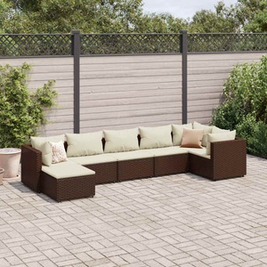 vidaXL, vidaXL 7-tlg. Garten-Lounge-Set mit Kissen Braun Poly Rattan
