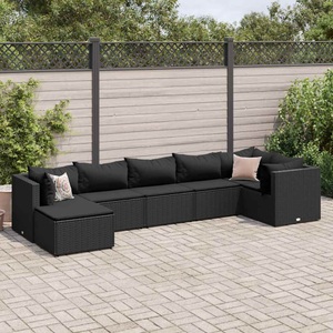 vidaXL, vidaXL 7-tlg. Garten-Lounge-Set mit Kissen Schwarz Poly Rattan