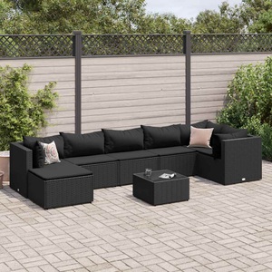 vidaXL, vidaXL 8-tlg. Garten-Lounge-Set mit Kissen Schwarz Poly Rattan