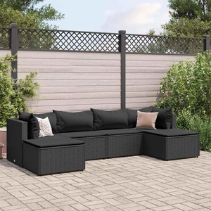 vidaXL, vidaXL 6-tlg. Garten-Lounge-Set mit Kissen Schwarz Poly Rattan