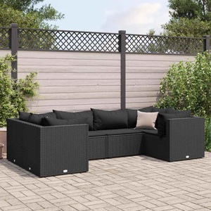 vidaXL, vidaXL 6-tlg. Garten-Lounge-Set mit Kissen Schwarz Poly Rattan