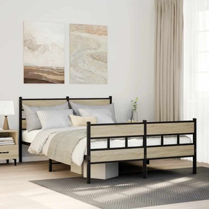 vidaXL, vidaXL Metallbett ohne Matratze Sonoma-Eiche 150x200 cm
