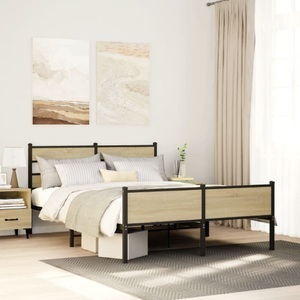 vidaXL, vidaXL Metallbett ohne Matratze Sonoma-Eiche 160x200 cm, vidaXL Metallbett ohne Matratze Sonoma-Eiche 160x200 cm