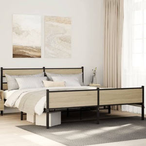 vidaXL, vidaXL Metallbett ohne Matratze Sonoma-Eiche 200x200 cm, vidaXL Metallbett ohne Matratze Sonoma-Eiche 200x200 cm