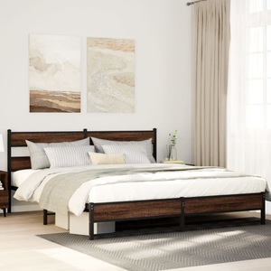 vidaXL, vidaXL Metallbett ohne Matratze Braun Eichen-Optik 180x200 cm