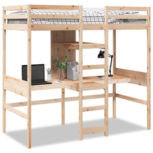 vidaXL, vidaXL Hochbett mit Schreibtisch & Ablagen 90x200 cm Massivholz Kiefer