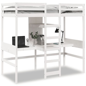 vidaXL, vidaXL Hochbett mit Schreibtisch & Ablagen Weiß 90x200 cm Kiefernholz