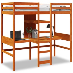 vidaXL, vidaXL Hochbett mit Schreibtisch & Ablagen Braun 90x200 cm Kiefernholz