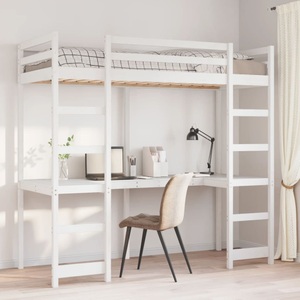 vidaXL, vidaXL Hochbett mit Schreibtisch Weiß 90x200 cm Massivholz Kiefer