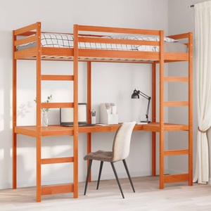 vidaXL, vidaXL Hochbett mit Schreibtisch Wachsbraun 90x200cm Massivholz Kiefer
