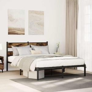 vidaXL, vidaXL Metallbett ohne Matratze Räuchereiche 135x190 cm
