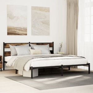 vidaXL, vidaXL Metallbett ohne Matratze Räuchereiche 183x213 cm, vidaXL Metallbett ohne Matratze Räuchereiche 183x213 cm