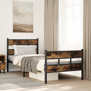 vidaXL, vidaXL Metallbett ohne Matratze Räuchereiche 90x200 cm, vidaXL Metallbett ohne Matratze Räuchereiche 90x200 cm