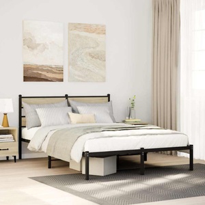 vidaXL, vidaXL Metallbett ohne Matratze Sonoma-Eiche 135x190 cm