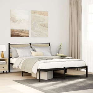 vidaXL, vidaXL Metallbett ohne Matratze Sonoma-Eiche 150x200 cm, vidaXL Metallbett ohne Matratze Sonoma-Eiche 150x200 cm