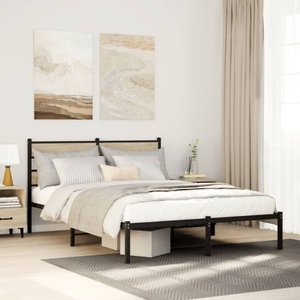 vidaXL, vidaXL Metallbett ohne Matratze Sonoma-Eiche 160x200 cm, vidaXL Metallbett ohne Matratze Sonoma-Eiche 160x200 cm