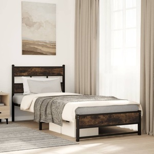 vidaXL, vidaXL Metallbett ohne Matratze Räuchereiche 90x190 cm, vidaXL Metallbett ohne Matratze Räuchereiche 90x190 cm