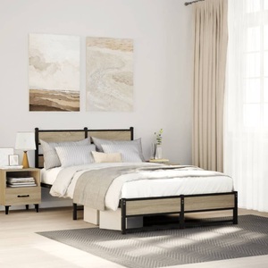 vidaXL, vidaXL Metallbett ohne Matratze Sonoma-Eiche 120x190 cm, vidaXL Metallbett ohne Matratze Sonoma-Eiche 120x190 cm